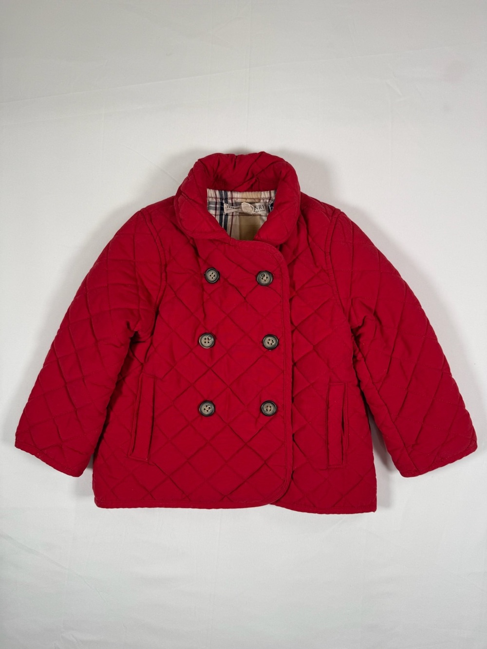 HOPE & HENRY Girls Quilted Peacoat Double Breasted Red Jacket Size 2T‎ Classic